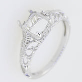 Filigree Sterling Silver Semi Mount Ring Setting Cushion CU 7x7mm Vintage - Syzjewelry